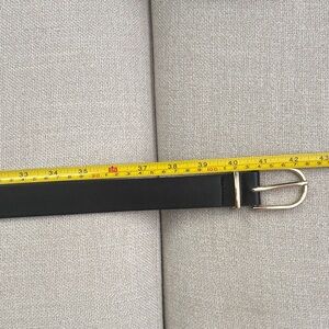 Women Black Leather Belt with Gold Buckle